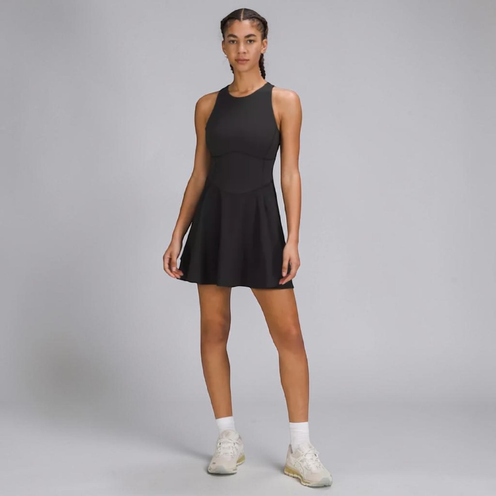 Lululemon Court Crush Tennis Dress Black Size 4 Built-In Bike Shorts Activewear